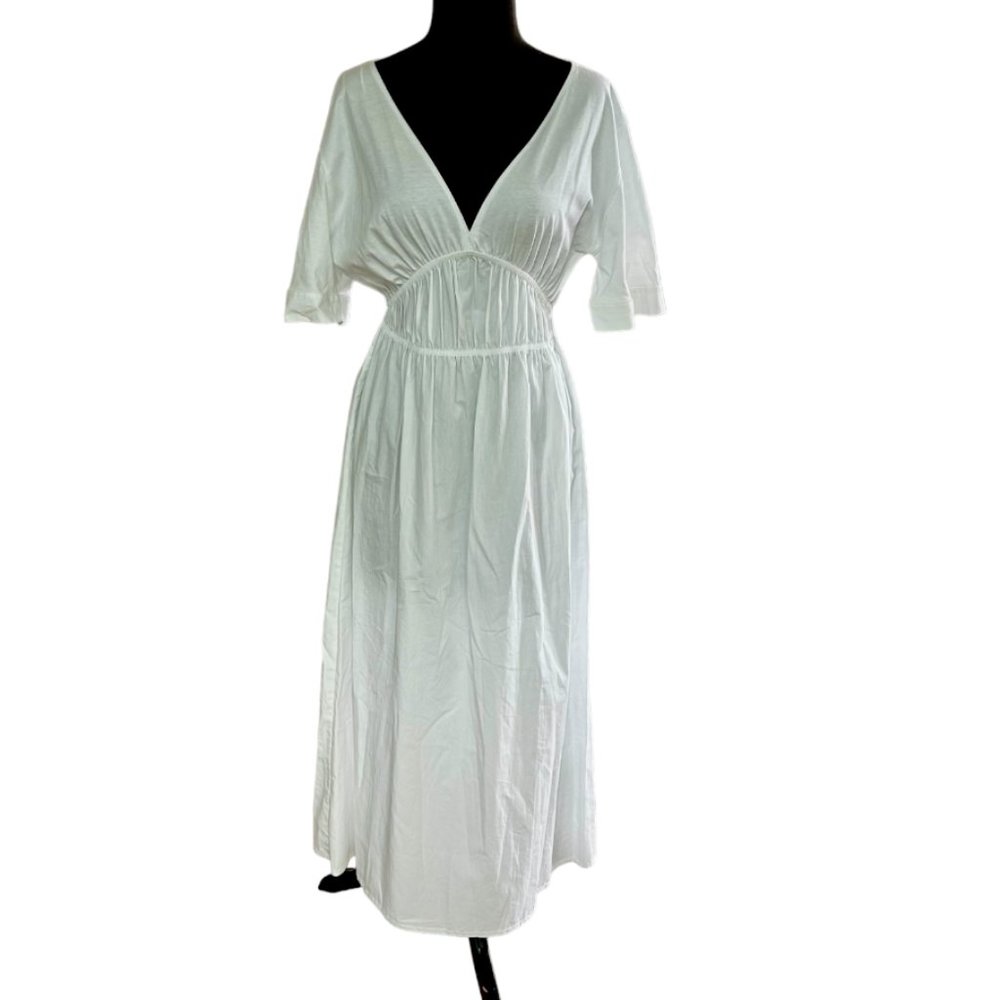 NWT Zara White 100% Cotton Short Sleeve Summer Midi Dress Size M